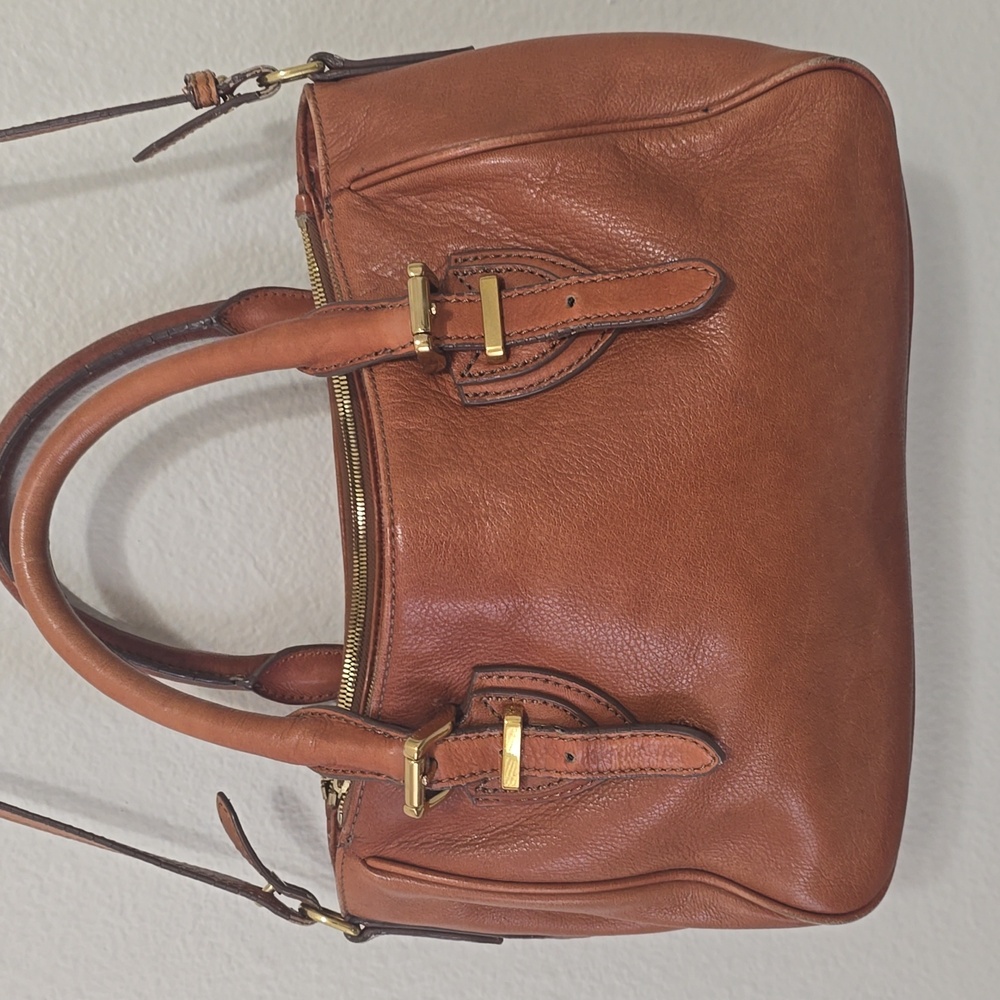 J.CREW "Teddie" Tan Leather Convertible Satchel 3-Compartment Interior‎